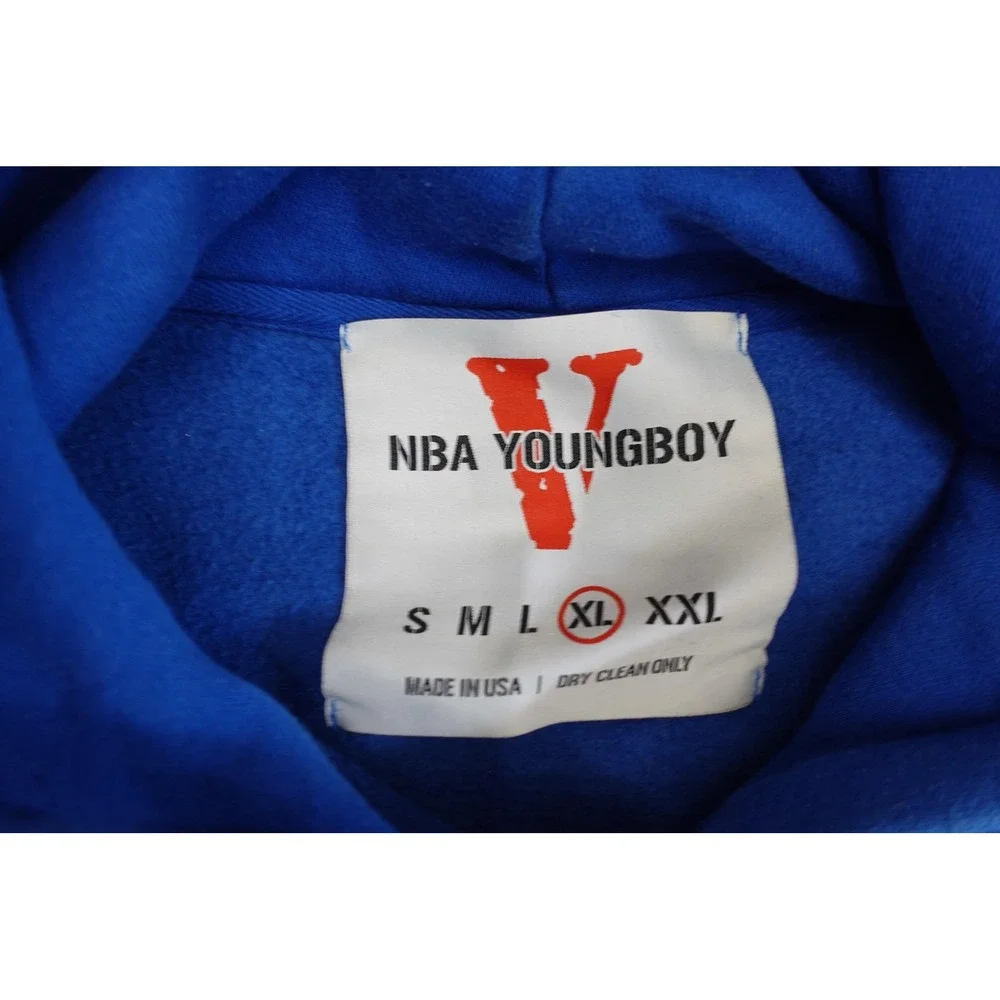 NBA Youngboy Hoodie Mens XL Blue Fleece Pullover Graphic V Back Rap Hip Hop